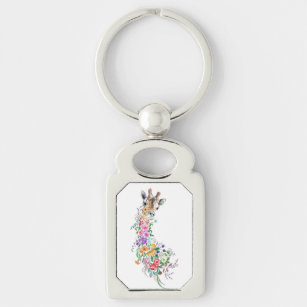 Farbenfrohe Blume Bouquet Giraffe - Zeichnend Mode Schlüsselanhänger