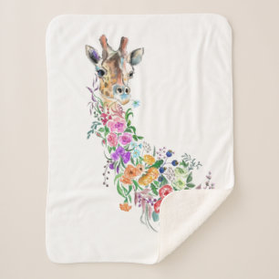 Farbenfrohe Blume Bouquet Giraffe - Zeichnend Mode Sherpadecke