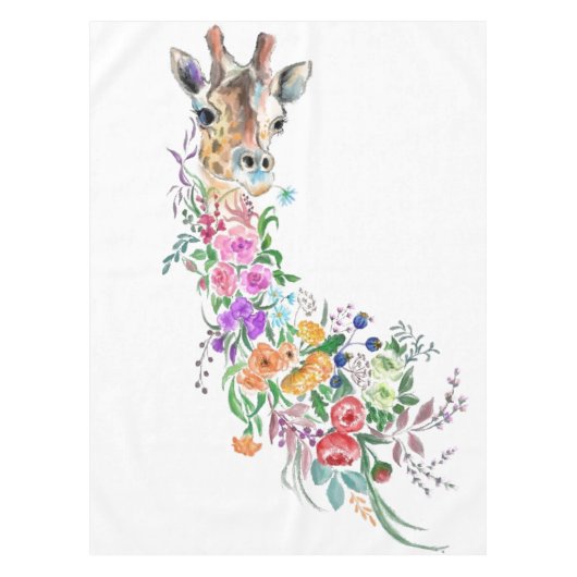 Farbenfrohe Blume Bouquet Giraffe - Zeichnend Mode Tischdecke (Vorderseite)
