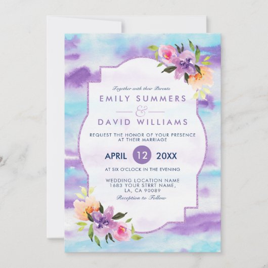 Farbenfrohe Blume BouquetWasserfarben Einladung Ho (Vorderseite)