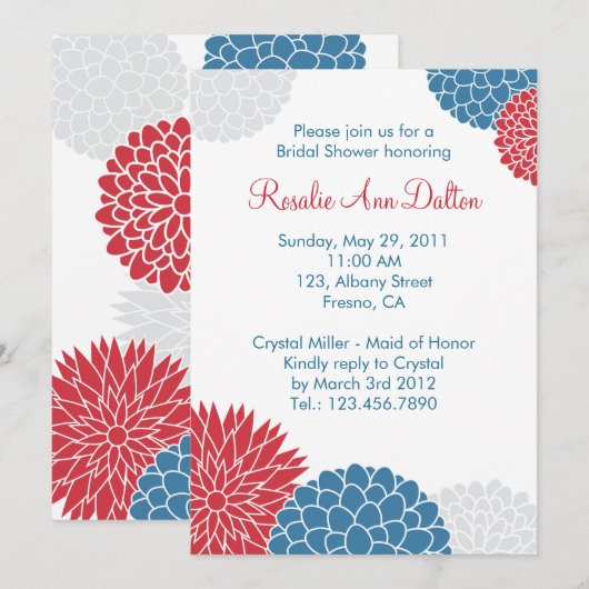 Farbenfrohe Blume Brautdusche Einladung (Vorne/Hinten)