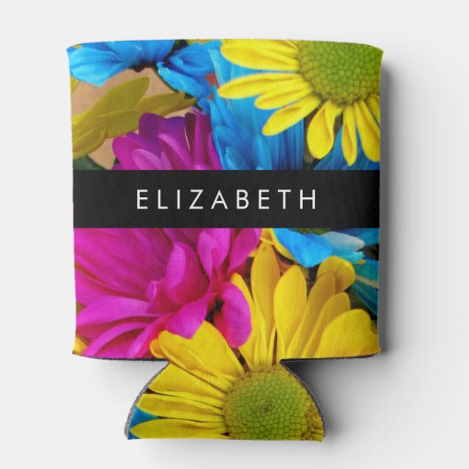 Farbenfrohe Blume, Daisis, Boho, Ihr Name Dosenkühler (Rückseite)