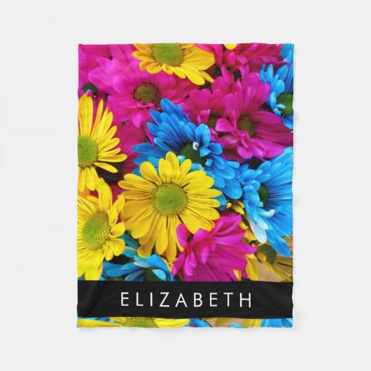 Farbenfrohe Blume, Daisis, Boho, Ihr Name Fleecedecke (Vorderseite)