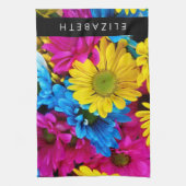 Farbenfrohe Blume, Daisis, Boho, Ihr Name Geschirrtuch (Vertikal)