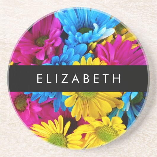 Farbenfrohe Blume, Daisis, Boho, Ihr Name Getränkeuntersetzer (Vorne)