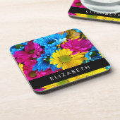 Farbenfrohe Blume, Daisis, Boho, Ihr Name Getränkeuntersetzer (Linke Seite)