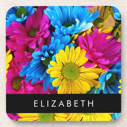 Farbenfrohe Blume, Daisis, Boho, Ihr Name Getränkeuntersetzer (Vorderseite)