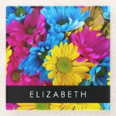 Farbenfrohe Blume, Daisis, Boho, Ihr Name Glasuntersetzer (Vorderseite)