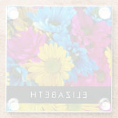 Farbenfrohe Blume, Daisis, Boho, Ihr Name Glasuntersetzer (Rückseite)