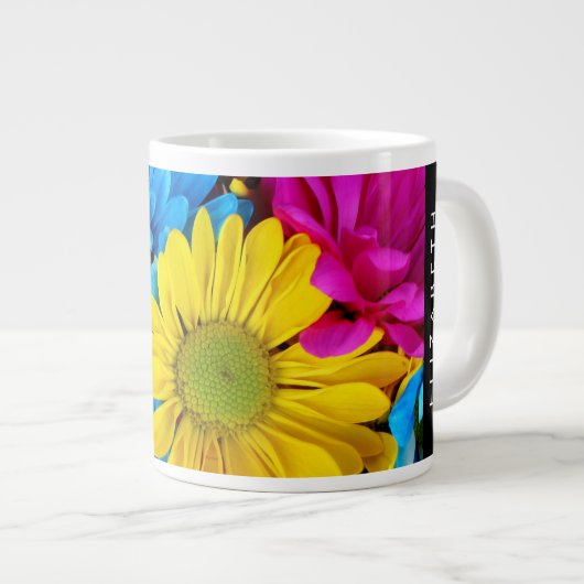 Farbenfrohe Blume, Daisis, Boho, Ihr Name Jumbo-Tasse (Vorderseite Rechts)