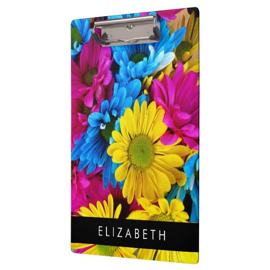 Farbenfrohe Blume, Daisis, Boho, Ihr Name Klemmbrett (Links)