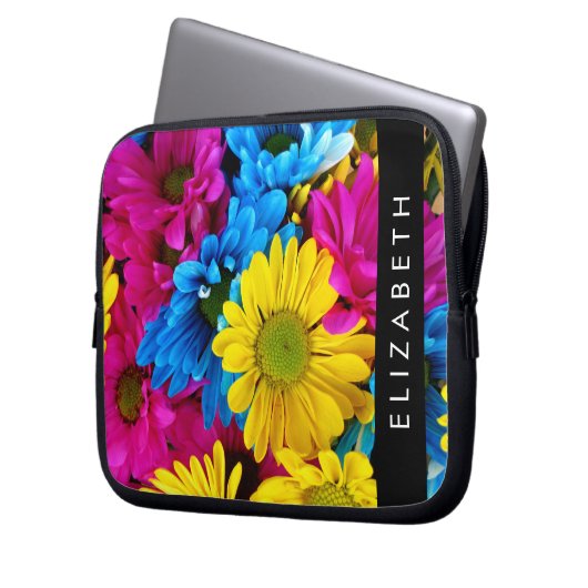 Farbenfrohe Blume, Daisis, Boho, Ihr Name Laptopschutzhülle (Vorderseite Links)