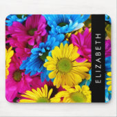 Farbenfrohe Blume, Daisis, Boho, Ihr Name Mousepad (Vorne)