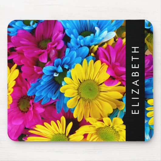 Farbenfrohe Blume, Daisis, Boho, Ihr Name Mousepad (Vorne)