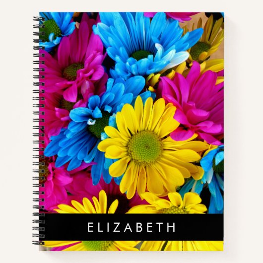 Farbenfrohe Blume, Daisis, Boho, Ihr Name Notizblock (Vorderseite)