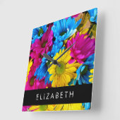 Farbenfrohe Blume, Daisis, Boho, Ihr Name Quadratische Wanduhr (Winkel)