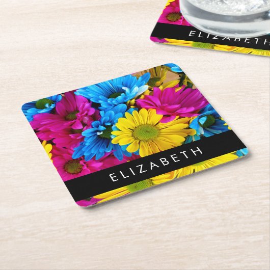 Farbenfrohe Blume, Daisis, Boho, Ihr Name Rechteckiger Pappuntersetzer (angewinkelt)