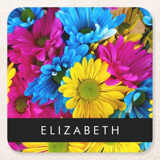 Farbenfrohe Blume, Daisis, Boho, Ihr Name Rechteckiger Pappuntersetzer (Vorderseite)