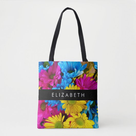 Farbenfrohe Blume, Daisis, Boho, Ihr Name Tasche (Vorderseite)