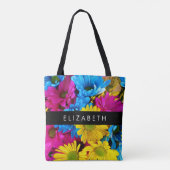 Farbenfrohe Blume, Daisis, Boho, Ihr Name Tasche (Rückseite)