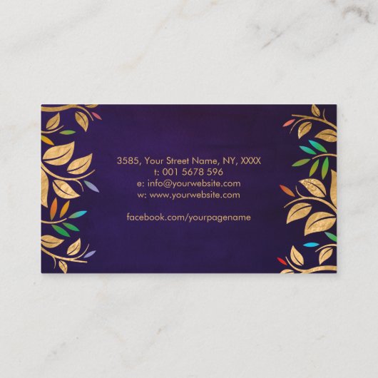 Farbenfrohe Blume des Lebens - goldene Blätter Visitenkarte (Rückseite)