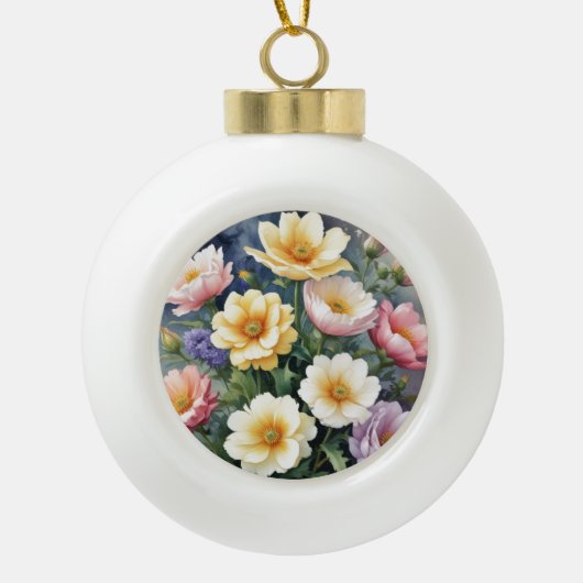 Farbenfrohe Blume Elegante Wasserfarben-Malerei Keramik Kugel-Ornament (Vorderseite)