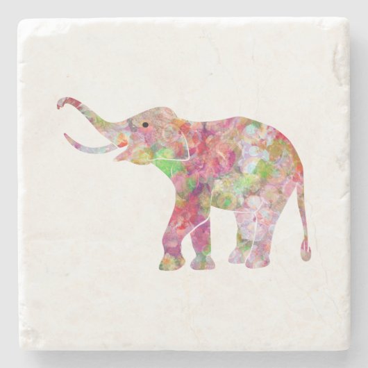 Farbenfrohe Blume Elephant Illustration Steinuntersetzer (Vorderseite)