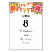 Farbenfrohe Blume Fiesta Mexican Wedding Tischnummer (Rückseite)