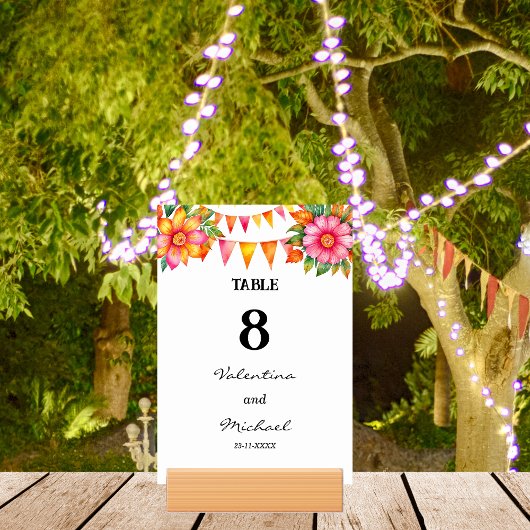 Farbenfrohe Blume Fiesta Mexican Wedding Tischnummer