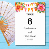 Farbenfrohe Blume Fiesta Mexican Wedding Tischnummer