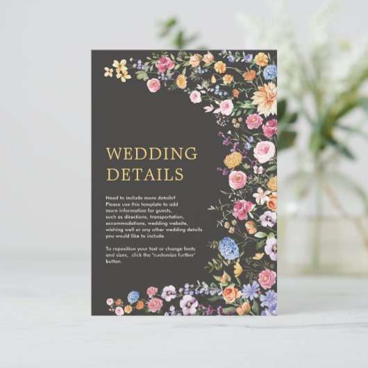 Farbenfrohe Blume Frühjahrswoche Wildblume Hochzei Begleitkarte (Stehend Vorderseite)