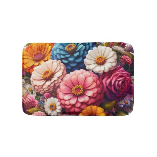 Farbenfrohe Blume/Frühling Zinnia/Rose Badematte (Vorderseite)