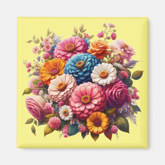 Farbenfrohe Blume/Frühling Zinnia/Rose Magnet (Vorne)