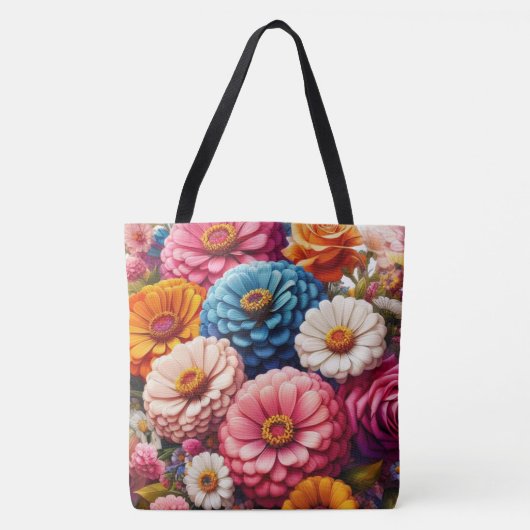 Farbenfrohe Blume/Frühling Zinnia/Rose Tasche (Vorderseite)