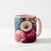 Farbenfrohe Blume/Frühling Zinnia/Rose Tasse (VorderseiteRechts)