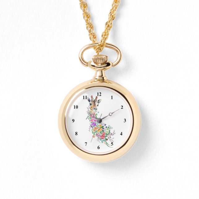 Farbenfrohe Blume Giraffe Watch Armbanduhr (Vorderseite)