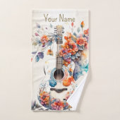 Farbenfrohe Blume Gitarrenmusik Instrument Elegant Badhandtuch Set (Handtuch)