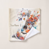 Farbenfrohe Blume Gitarrenmusik Instrument Elegant Badhandtuch Set (Waschlappen)