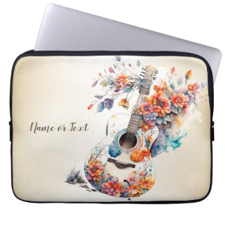 Farbenfrohe Blume Gitarrenmusik Instrument Elegant Laptopschutzhülle