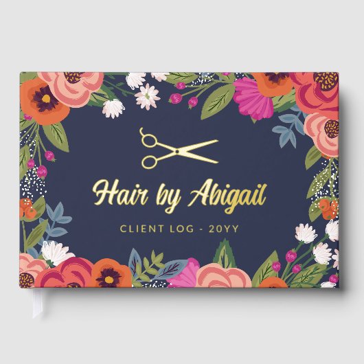 Farbenfrohe Blume Goldschere Friseur Salon Gästebuch (Vorderseite)