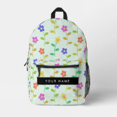 Farbenfrohe Blume, hellgrüner Hintergrund, schwarz Bedruckter Rucksack (Vorderseite)