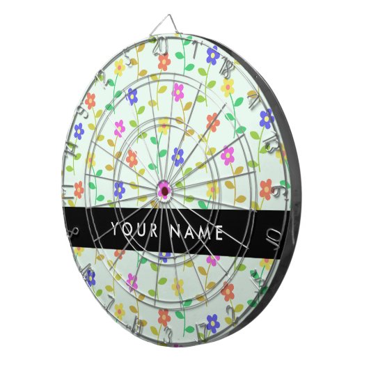 Farbenfrohe Blume, hellgrüner Hintergrund, schwarz Dartscheibe (Vorderseite rechts)