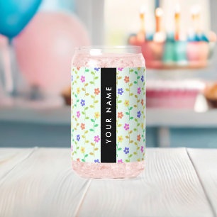Farbenfrohe Blume, hellgrüner Hintergrund, schwarz Dosenglas