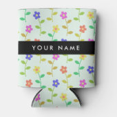 Farbenfrohe Blume, hellgrüner Hintergrund, schwarz Dosenkühler (Vorderseite)