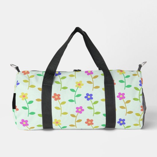 Farbenfrohe Blume, hellgrüner Hintergrund, schwarz Duffle Bag (Vorderseite)