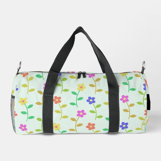 Farbenfrohe Blume, hellgrüner Hintergrund, schwarz Duffle Bag (Rückseite)