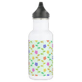 Farbenfrohe Blume, hellgrüner Hintergrund, schwarz Edelstahlflasche (Rechts)