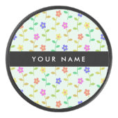 Farbenfrohe Blume, hellgrüner Hintergrund, schwarz Eishockey Puck (Vorderseite)