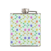 Farbenfrohe Blume, hellgrüner Hintergrund, schwarz Flachmann (Rückseite)