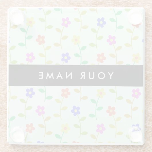 Farbenfrohe Blume, hellgrüner Hintergrund, schwarz Glasuntersetzer (Rückseite)